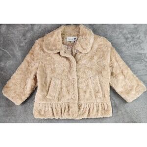 Forever 21 Jacket Womens Juniors Large Beige Faux Fur Short Teddy Plush Coat